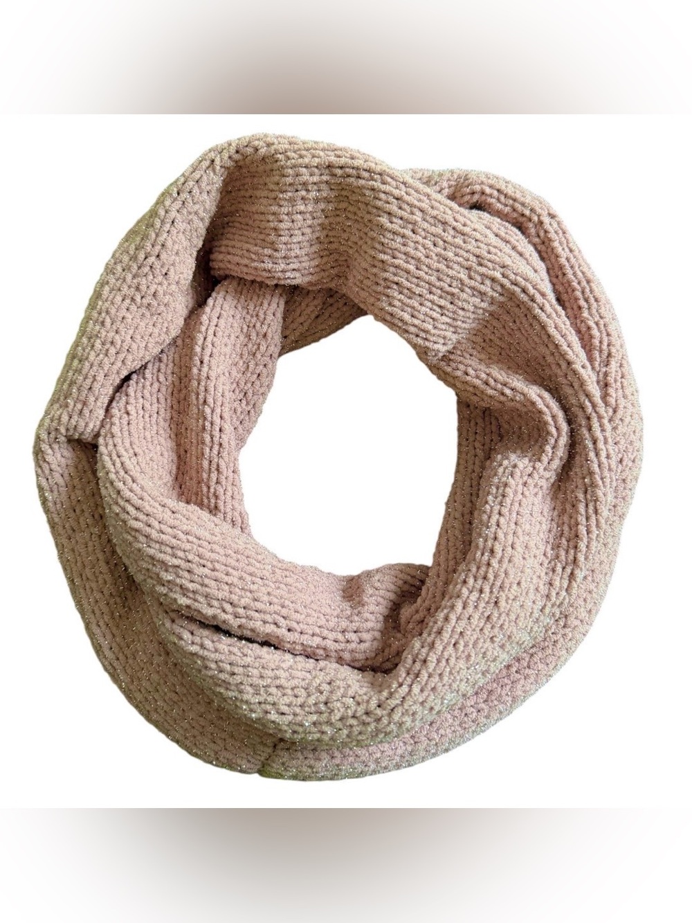 Sonoma Dusty Rose Pink Solid Knit Infinity Scarf Metallic Accent Polyester Blend